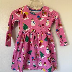 Mini Boden Pink Christmas Holiday Long Sleeve Dress 6-7
